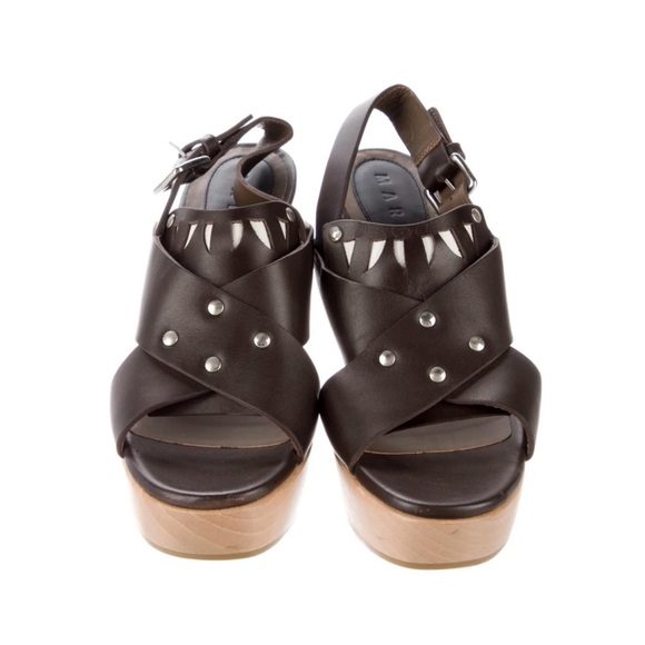 NWOT Marni Leather Cutout Accent Slingback Sandals - Picture 2 of 6